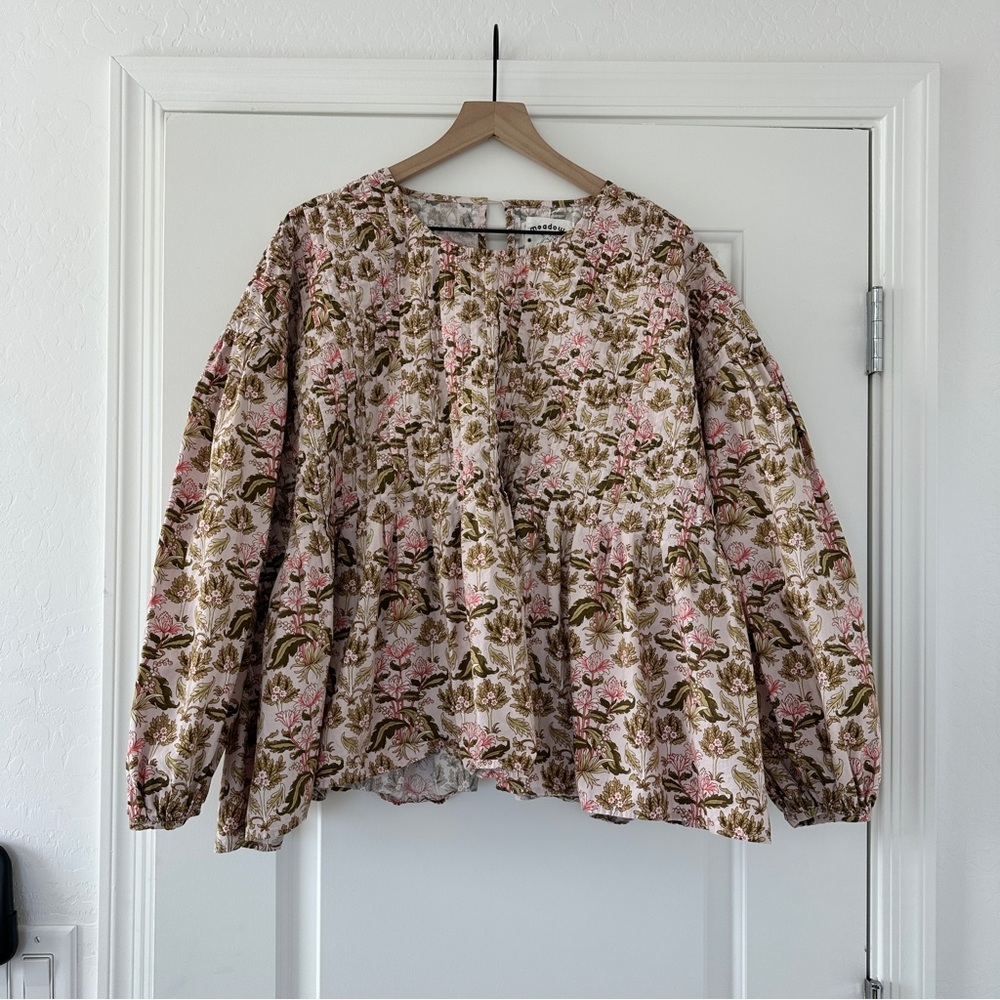 Floral Peasant Blouse - Pink & Olive
